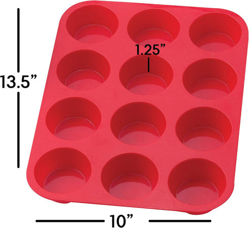 Mrs. Anderson's Baking Silicone 12-Cup Muffin Pan, BPA Free, Non-Stick, 13.5 x 10 x 1.25-Inches