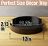 12 Inch Round Decorative Tray - Round Black Tray with Gold Metal Handles - Stain Resistant Serving Trays for Decor