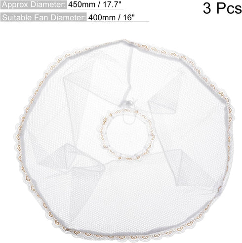 MECCANIXITY Electric Fan Dust Cover 16 Inch Lace Decor Washable Dustproof Guard Mesh Net for Protection, White Pack of 3