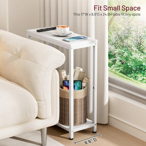 2 SLEEPING LAMB Narrow Small Side Table for Small Space, Tier Sofa Skinny End Table for Living Room, Bedroom Beside
