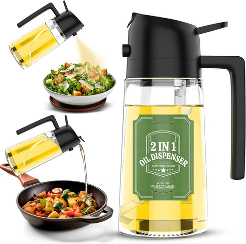 Oil Dispenser for Kitchen, 2 in 1 Oil Sprayer and Dispenser Spray Bottle, 16oz/470ml for Cooking, Barbecue, Salad