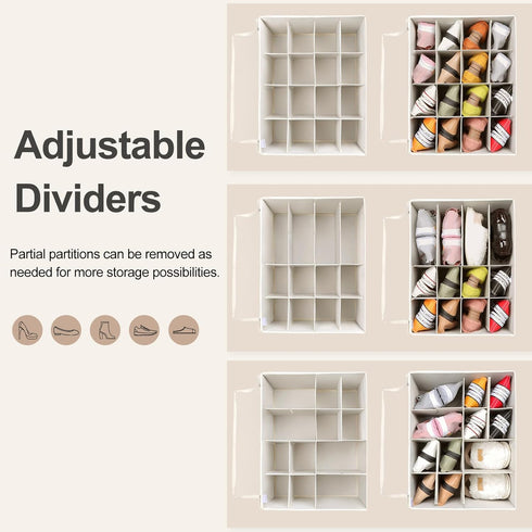 Closet, 16 TP09Y TOPIA HOME Shoe Organizer for Foldable Shoe Box with Adjustable Dividers and Clear Cover, Space Saving