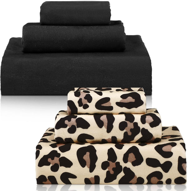 6 Pcs Bathroom Leopard Towel Set 2 Bath Towels 2 Hand Towels