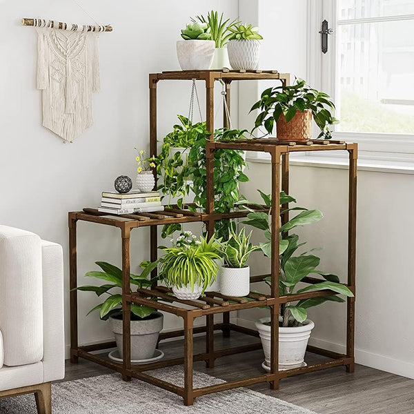Bamworld Plant Stand Indoor Outdoor Corner Shelf Plant Holder 4-Pot Flower Stand