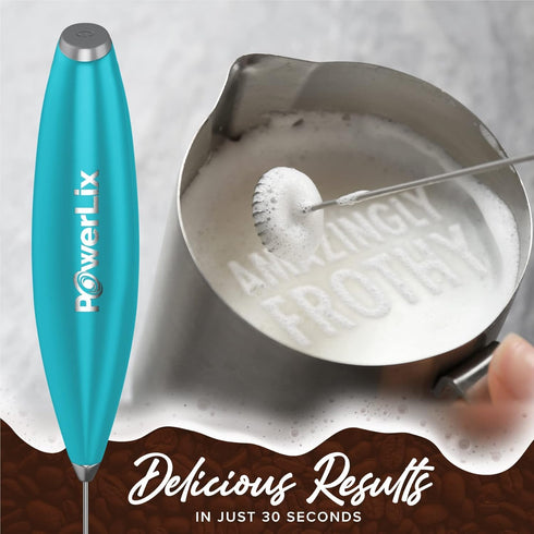 PowerLix Handheld Milk Frother, Battery Operated Electric Whisk Beater for Coffee, Latte, Cappuccino, Includes