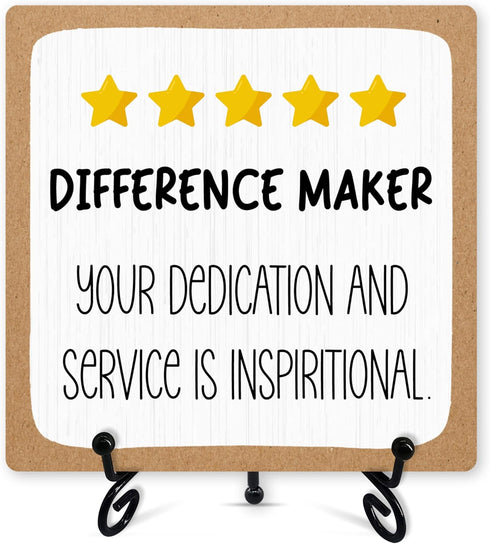 Office Wood Desk Decor, Difference Maker Sign with Iron Stand, Inspirational Gifts for Coworkers, Friends, Boss Leader
