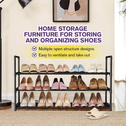 XSBAIHUO Closet, 30cm(D) 92cm(W) 55cm(H) (3-Tier) Shoe Rack - Metal Shoe Rack Organizer - Stackable Shoe Storage Shelf