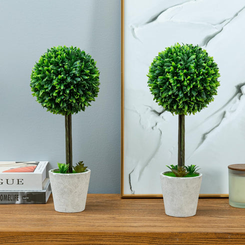 MyGift 15 Inch Boxwood Topiary Tree - 2 Pack Faux Plant Balls in Gray Pulp Planter, Tabletop Home Décor