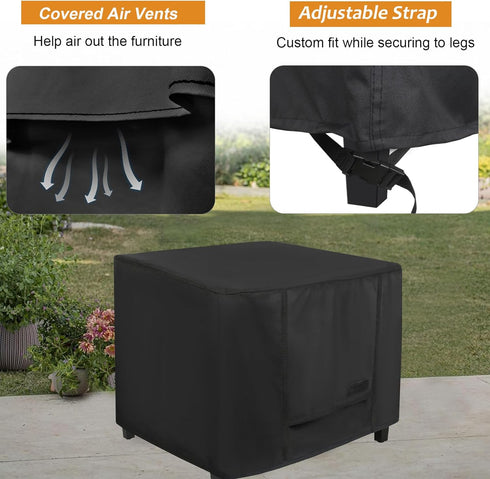 28L 28W 20H inch, NettyPro Outdoor Patio Ottoman Cover, Waterproof Square Side Table Cover, x x Black