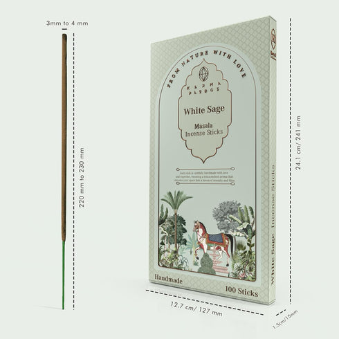 White Sage Masala Incense Sticks Organic Hand Rolled 100 Sticks with Natural Herbs & Aromatic Ingredients, Burn Time 45 to 60 Minutes, Incense for Positivity, Meditation, Spiritual Gifts