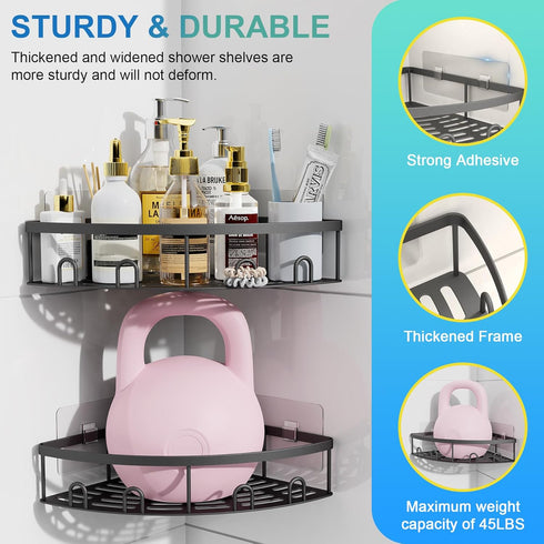 2 Pack Corner Shower Caddy, Adhesive Bathroom Shower Corner Organizer Shelf, No Drilling Rustproof Wall Mounted Shower