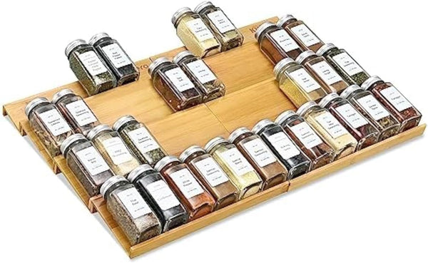 Spice Drawer Organzier,4 Tiers- 8Pcs Bamboo Spice Rack Tray Insert for Cabinet