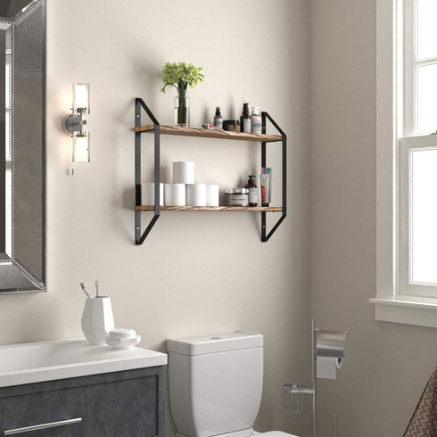 2-Tier 24 Inch Wallniture Ponza Floating Bookshelf for Wall, Wall Shelves for Bedroom Storage, Natural Burned Wood