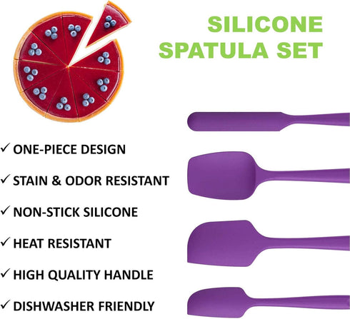 Silicone Spatula Set Kitchen Utensils Non-Stick for Cooking, Baking and Mixing, Heat Resistant Dishwasher Safe, Purple Set of 4 by MJDFS