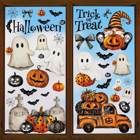 Horaldaily 83 PCS Halloween Window Cling Stickers: Ghosts & Pumpkins for Home Party Supplies Decoration