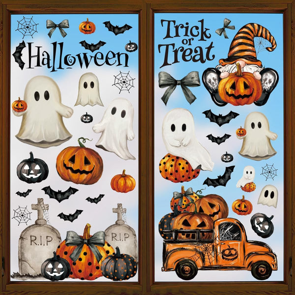 Horaldaily 83 PCS Halloween Window Cling Stickers: Ghosts & Pumpkins for Home Party Supplies Decoration
