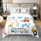 Cartoon Cars 100% Cotton Duvet Cover Queen, Colorful Building Machine Comforter Cover for Kids Boys Girls, Red Blue