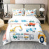 Cartoon Cars 100% Cotton Duvet Cover Queen, Colorful Building Machine Comforter Cover for Kids Boys Girls, Red Blue