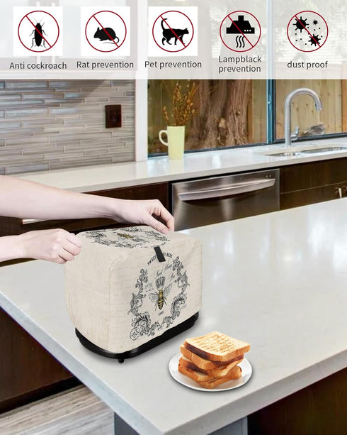 Toaster Cover 2 Slice Sweet Honey Bees, Bread Toaster Oven Cover with Pockets, Small Kitchen Appliance Dust Protection