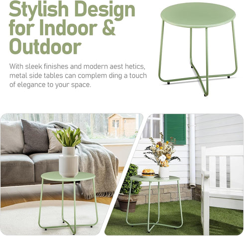 Outvita Indoor and Outdoor Side Table, Small Patio Side Table, Metal Round Portable Waterproof Weather Resistant End