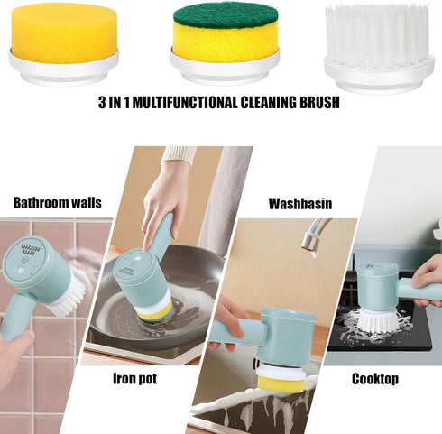 Electric Spin Scrubber, Folding Electric Cleaning Brush for Bathroom Rechargeable Shower Scrubber Power Scrubber Cordless with 3 Replaceable Cleaning Brush Heads for Cleaning Tub/Floor/Sink/Tile by Giusuemp