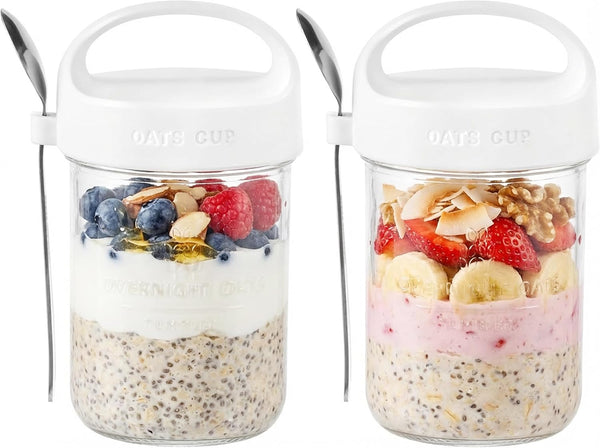Povinmos 2Pack Overnight Oats Containers with Lids and Handle,14 oz Airtight Oatmeal Container,Mason