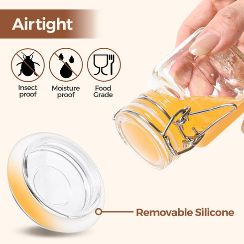 Set 12 (4 Oz), ComSaf of Square Glass Spice Jars with Airtight Lids Mini Favor Jars with Wire Clamp for Honey, Herbs