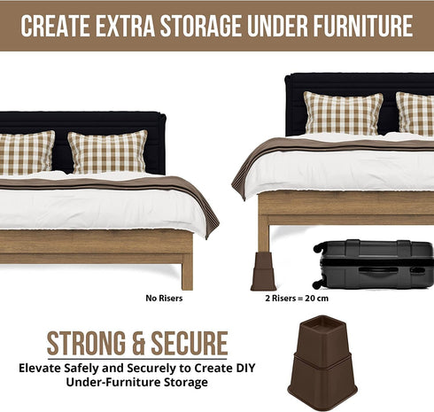 Utopia Bedding Adjustable Bed Furniture Risers - Elevation Heights 3, 5 or 8 Inch Heavy Duty Risers (Set of 8, Brown)