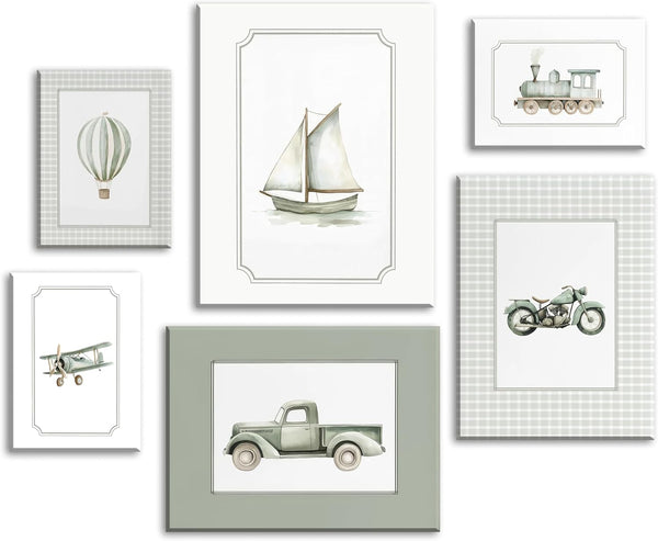 Gschupy Set of 6 Sage Green Nursery Wall Art Boys Room Canvas