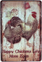 Happy Chickens Lay More Eggs Rooster Decor, Metal Tin Sign, Wall Ornament, Farm & Bar Decor, 8" X 12"