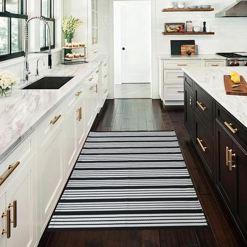 Black and White Striped Outdoor Rug, 27.5"x43" Hand-Woven Reversible Front Porch Mat for Entryway and Laundry Room
