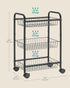 SONGMICS 3-Tier Metal Rolling Cart with Baskets, Lockable Utility Trolley on Wheels for Kitchen Bathroom Closet, Black