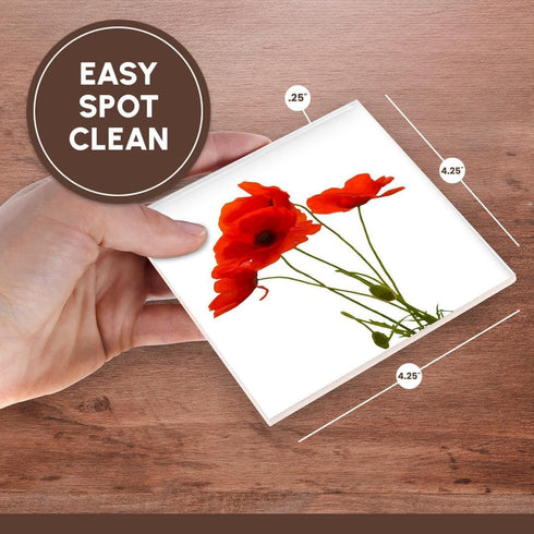 3dRose CST_217331_3 Delicate Red Poppies Vector Ceramic Tile Coasters, Set of 4