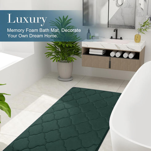 OLANLY Memory Foam Bath Mat Rug 30x20, Ultra Soft Non-Slip Absorbent Bathroom Carpet for Floor, Dark Green