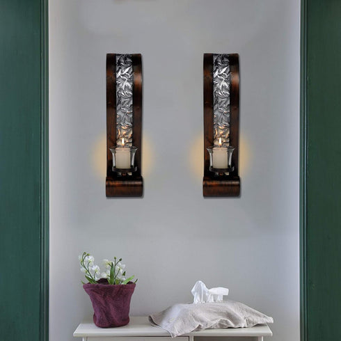 Shelving Solution 14.4 3.5 Inch, Set 2 Wall Sconce x with Tea Light Candle Holder Antique Bronze Style Metal Wall Art