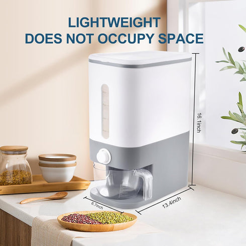 22.5-25 Lbs Rubtlamp Gray Rice Dispenser, Rice Container with Lid, Rice Storage Container with Measuring Cup, Food