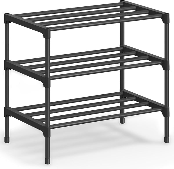 SONGMICS 3-Tier Shoe Rack for Closet, Compact Metal Shoe Organizer Shelf for
