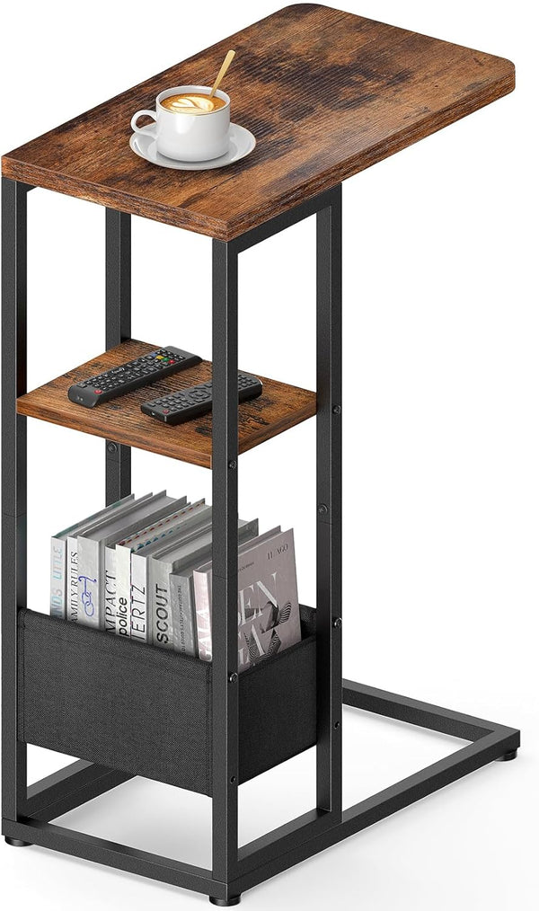 C Shaped End Table, Small Side Table for Couch, Recliner, Slide Under