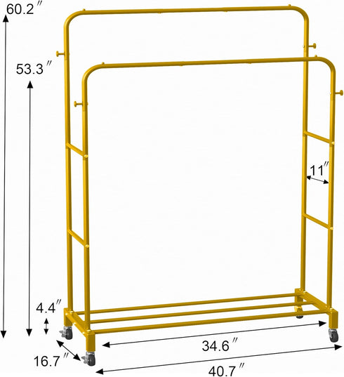 Wheels,3 4 Sooyee Double Rod Clothing Rack with Tier Garment Racks for Hanging Clothes,Portable Clothes Rack with Hooks