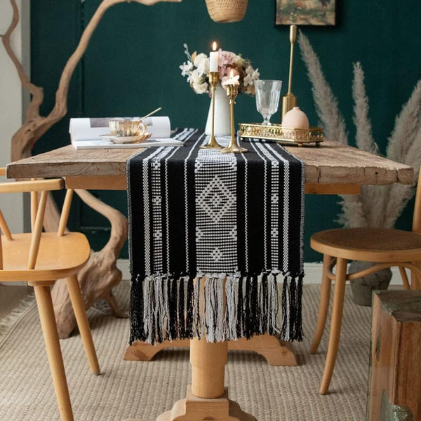 vgunama Boho Table Runner with Tassel, Farmhouse Table Runner 71 Inches Long for