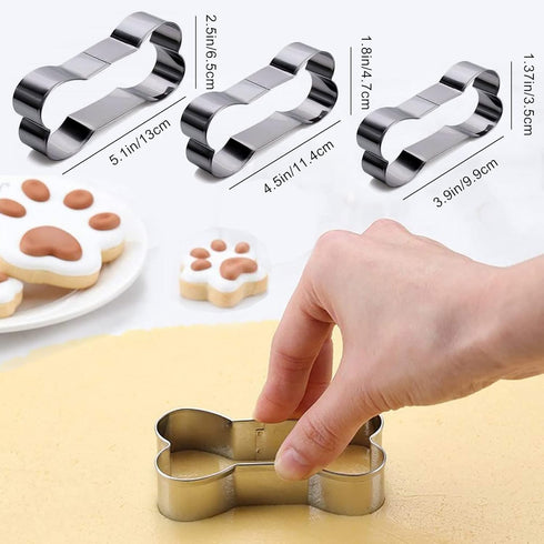 Set of 6 Silicone Molds, Puppy Dog Paw & Bone Shapes with Stainless Steel Cookie Cutters for Treats