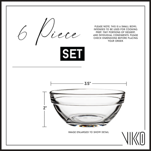Vikko 3.5" Small Glass Bowls: Clear Bowls - Mise En Place Bowls - Glass Prep Bowls For Cooking - Sauce, Snack, Dessert & Dip Bowls - Glass Bowls for Kitchen - Pinch Bowl Set of 6 by Vikko