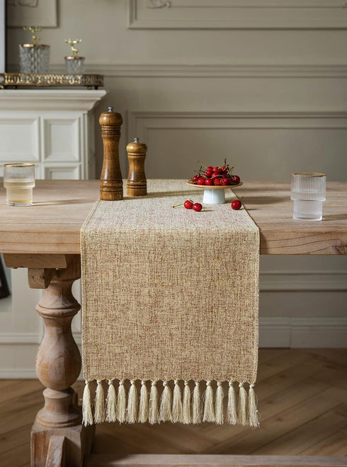 48 Inches 13x48 Inches, ZeeMart Beige Table Runners Long, Burlap Linen Style Rustic Farmhouse Table Runner, Small Short