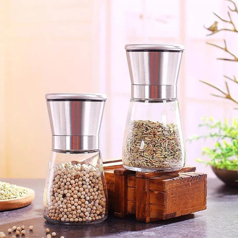 Set (Set 2) Gulex Salt and Pepper Grinder Pepper Mill, Sea Salt Shaker Refillable, Adjustable Coarseness, Stainless
