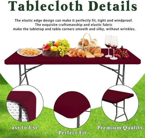 6 Pack 8 Red,30" 96") Foot Picnic Table Cover Fitted Elastic Tablecloth for Rectangle Tables Waterproof Stretch