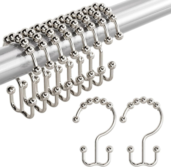 Amazer Shower Curtain Hooks, Rust-Resistant Metal Double Shower Curtain Rings, 12PCS for Bathroom Shower Curtain Rod
