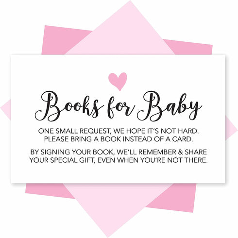 Hadley Designs 25 Books For Baby Shower Request Cards, Pink Baby Shower Invitation Inserts, Guest Book Alternative