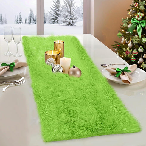 48 inch, Summer yuboo Spring Green Table Runner Fluffy Faux Fur Dresser Cover Top, Dresser Runners for Bedroom, Coffee