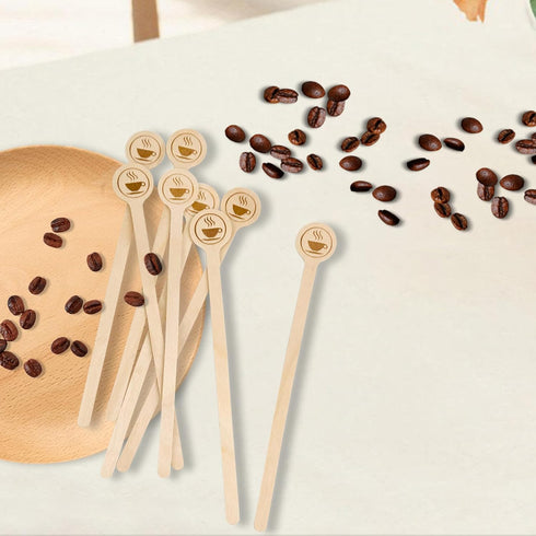 5.9inch 100 Count KTOJOY Wooden Coffee Stirrers with Round Ends, Disposable Stir Sticks for Coffee & Cocktails, Wooden