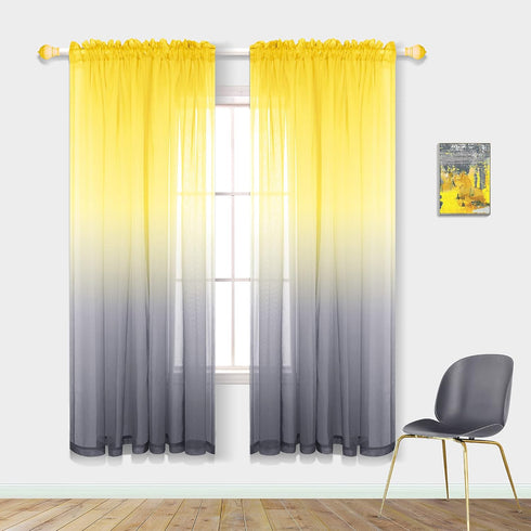 Pitalk Sunflower Decor for Kitchen Lemon Yellow and Grey Window Curtain Panels
